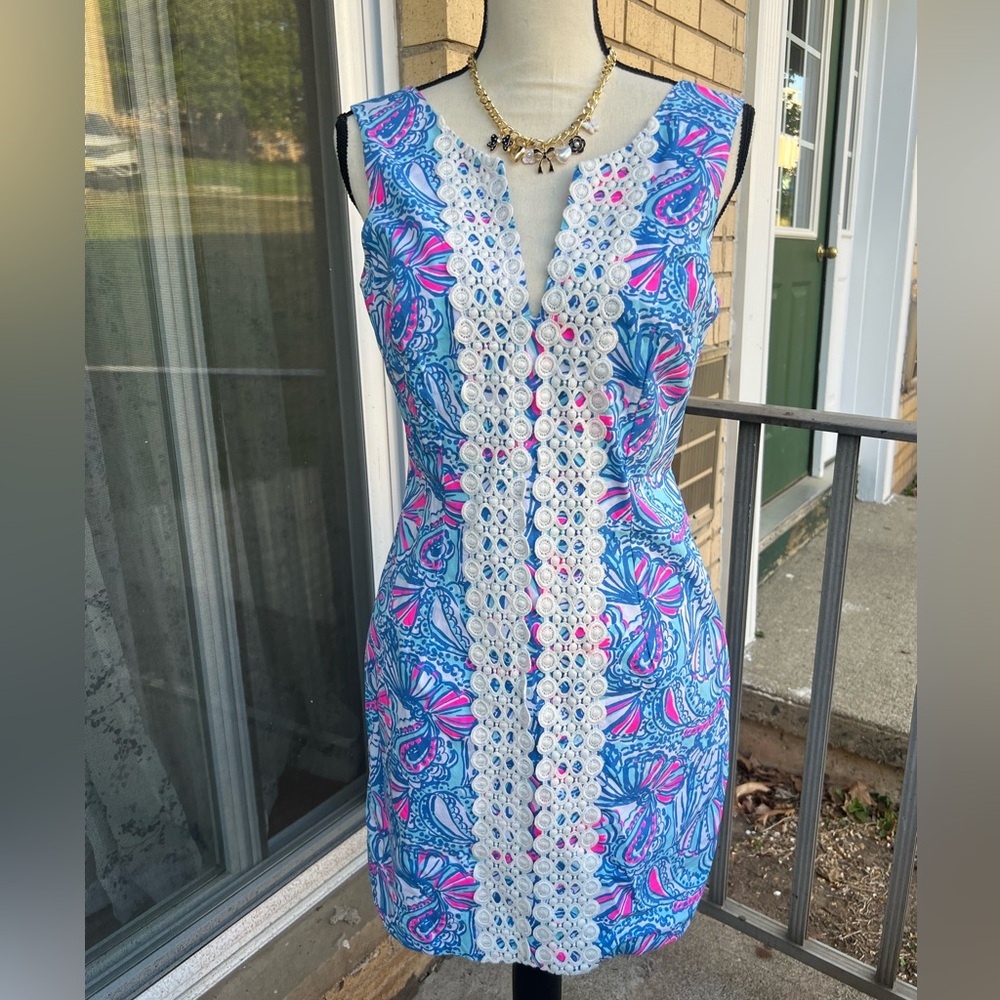 Blue and Pink Patterned Mini Dress
